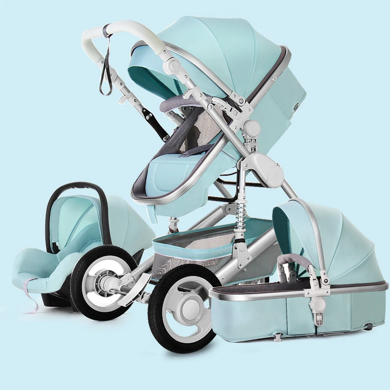 Детская коляска с высоким пейзажем, может лежать, двусторонняя, легкая, складная, амортизирующая, многофункциональная, для новорожденных, детская коляска - Цвет: green