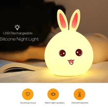 Милый ночник Ночной светильник с изображением кролика сенсорный датчик силиконовые цветные светодиодные лампы люминесцентные игрушки подарок для детей USB светодиодный свет
