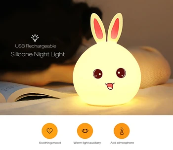 

Cute Night light Animal Rabbit Night lamps Touch Sensor Silicone LED Colorful Lights Luminous Toys Children Gift USB led Light