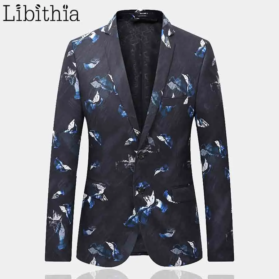 Aliexpress.com : Buy Men Casual Blazer Blue Floral Two Buttons Jacket ...