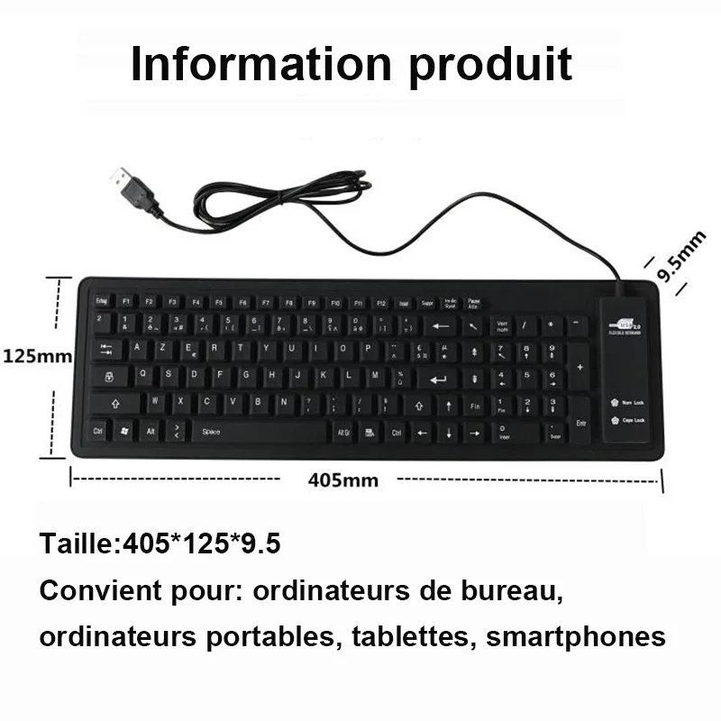 KPC1287_Franch Silicone Soft Keyboard for ASUS Lenovo Acer Gateway HP PC Laptop Desktop Computer
