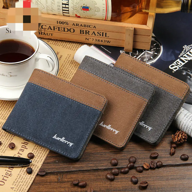 

2017 Mens Wallet Canvas Baellerry Canvas Purse Men Short Wallets Slim Fashion Standard Wallet Spell Color Billetera Carteira
