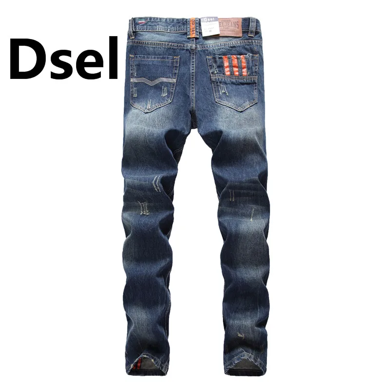 

Fashion Orange Button Jeans Men Slim Straight Denim Blue Jeans Ripped Trousers Original Brand Men`s Jeans Dsel Plus Size 7777
