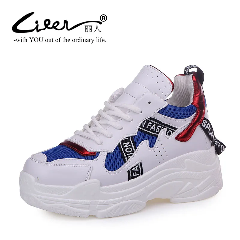 

Liren Spring Hit Colors Platform Shoes for Women Fashion Shoes Breathable Mesh Casual Sneakers Leisure White Thick Sole