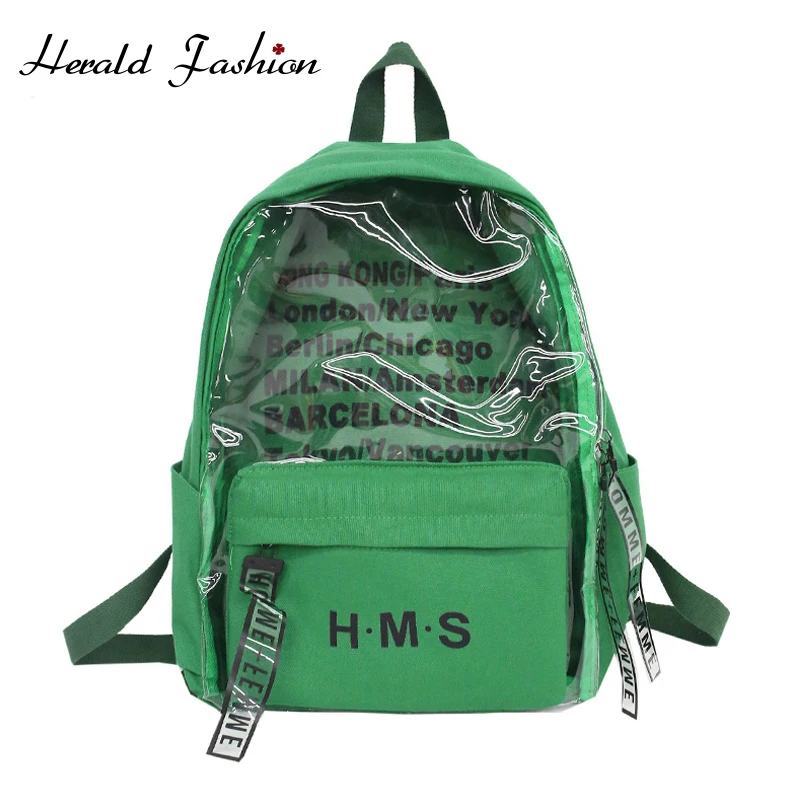 

Herald Fashion Harajuku Printing Letter Clear Backpack Jelly Transparent Schoolbag For Teenage Girls Leather Student Book Bag
