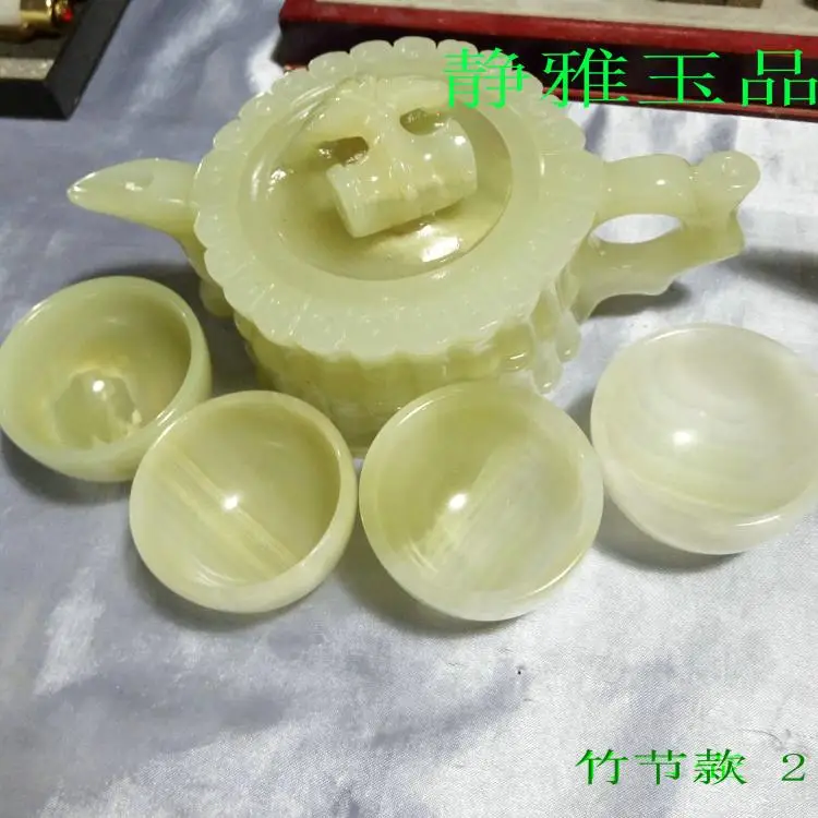 

China handmade jade carving natural jade Kungfu teapots and bowls in China