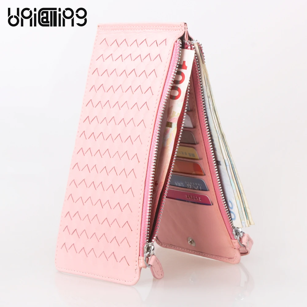 

New style Card Holder Women Wallets Long Weave zipper Hasp Sheepskin mini Ultrathin card sleeve Card Holder Lady Purse