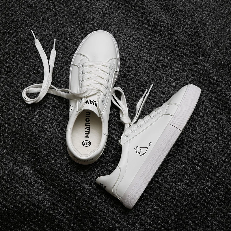 

Female White Sneakers Women White Shoes with Cute Cat Lace Up Preppy Style All Match Zapatos De Mujer Tenis Feminino Size 35-39