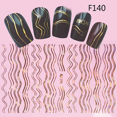 Самоклеющиеся наклейки для ногтей серии F, 12*7,5 см, наклейки для ногтей с цветами, наклейки для дизайна ногтей, украшения для маникюра - Цвет: F140 gold