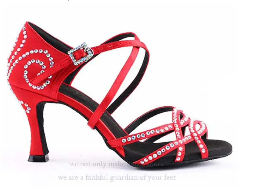 Red heel 9cm Современные танцевальные туфли; бальные туфли; туфли для латиноамериканских танцев; женские танцевальные туфли для сальсы; женские черные туфли со стразами; танцующий цветок; каблуки; JuseDanc - Цвет: Red heel 9cm