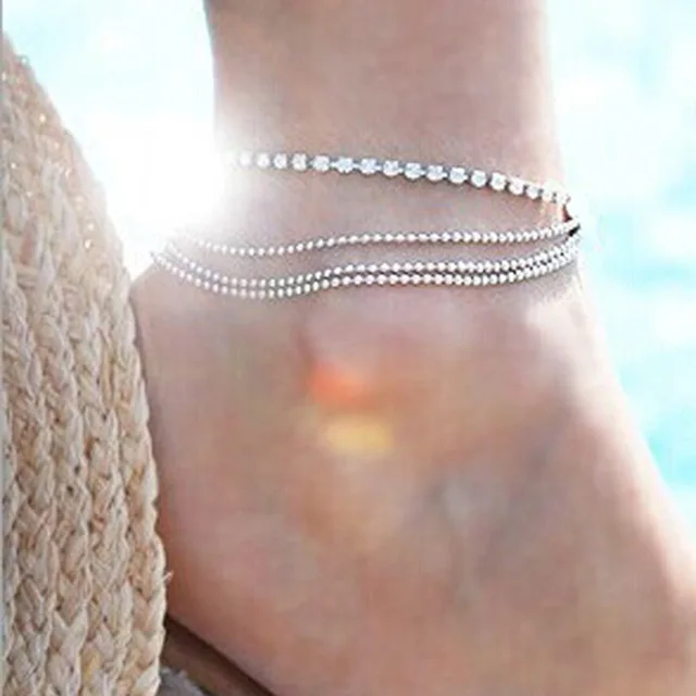 Women Double Layer Bracelet on The Leg Fashion Jewelry For Women Silver