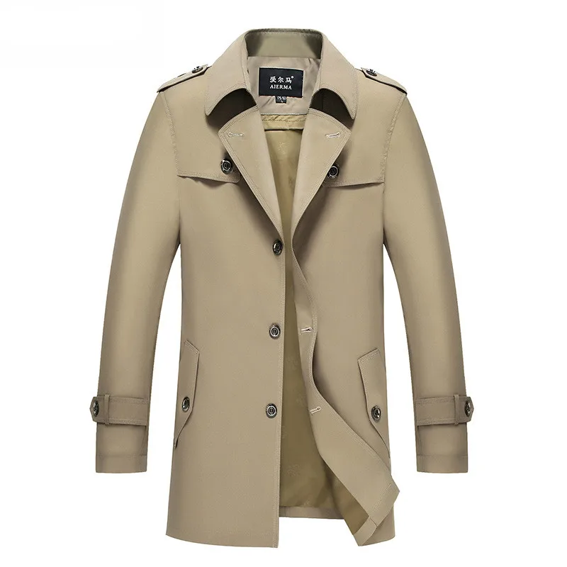 

2019New trench coat men masculino windbreaker Business Leisure lapel single-row button medium and long leisure Male Trench Coat