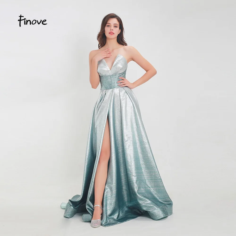 Finove, светоотражающее платье,, длинное, новое, сексуальное, без бретелек, милое, с вырезом, с разрезом сбоку, из блестящих материалов, платье для выпускного вечера, Vestido de fiesta