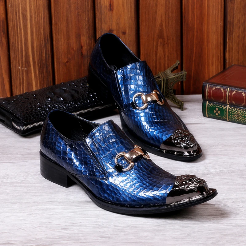 Luxury Fashion Men Shoes Blue Black Patent Leather Party
