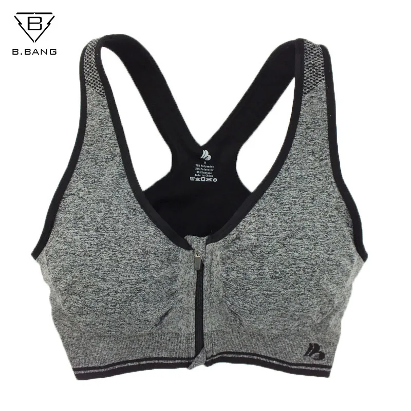 

B.BANG New Sport Shirt Women Sports Yoga Bras Shockproof Zipped Padded Running Jogging Comfort Bra Seamless Clothing Plus Size