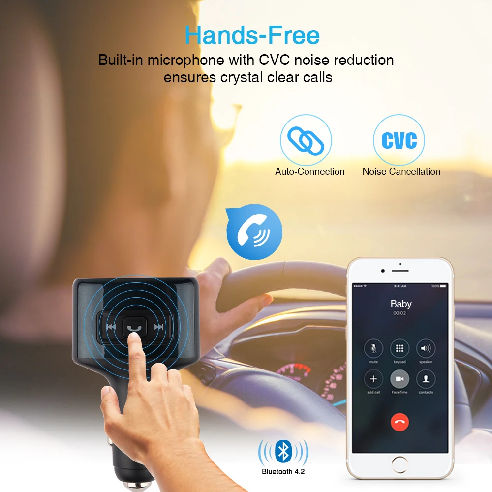 Беспроводной автомобильный комплект громкой связи C52S Bluetooth fm передатчик