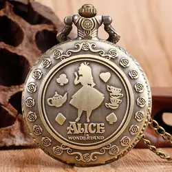 Классический Алиса в стране чудес Кролик цветок карманные часы Цепочки и ожерелья подвеска Для женщин Дамы Горячая Кварц ретро бронза моды