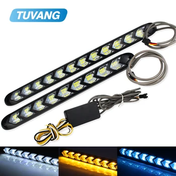 

2x LED DRL Daytime Running Light Car Styling Dynamic Streamer Flow with Amber Turn Signal Warning Steering Fog Day Lamp