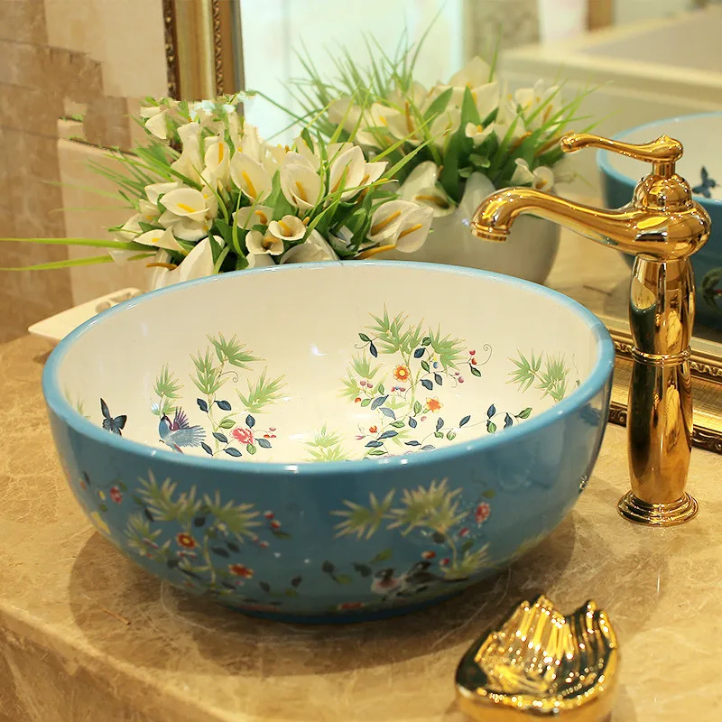 Free Shipping ceramic wash basins counter top sink bathroom round sinks Fashion wash basin Sink above counter art wash basin  (2)