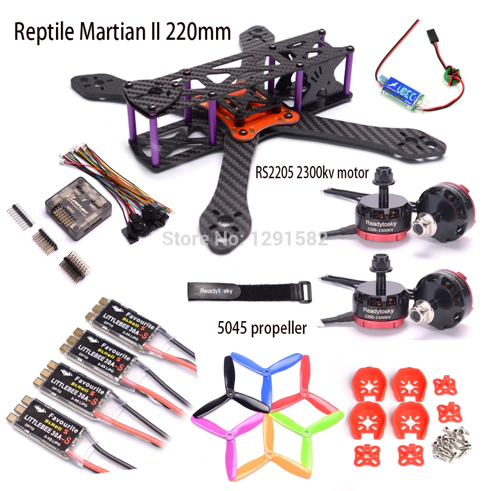 

Reptile Martian II 220 220mm Carbon Fiber Quadcopter Frame F3 Acro version / Deluxe verison Naze32 Rev6 6DOF / 10DOF RS2205 5045