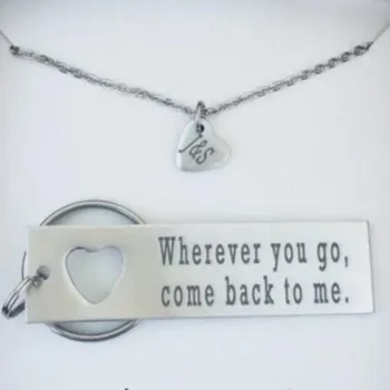 

Copper Letter Necklace and Keychain Sets Heart Jewelry Set "Wherever you go, come back to me" for Lovers' Can Customized YP3995