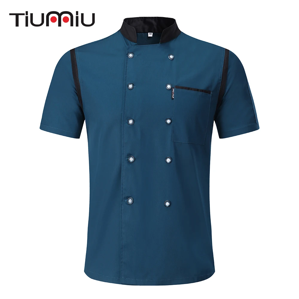 

5 Colors 3XL Wholesale Unisex Kitchen Chef Uniform Short Sleeve Mesh Breathable Double Breasted Bakery Food Service Chef Jackets