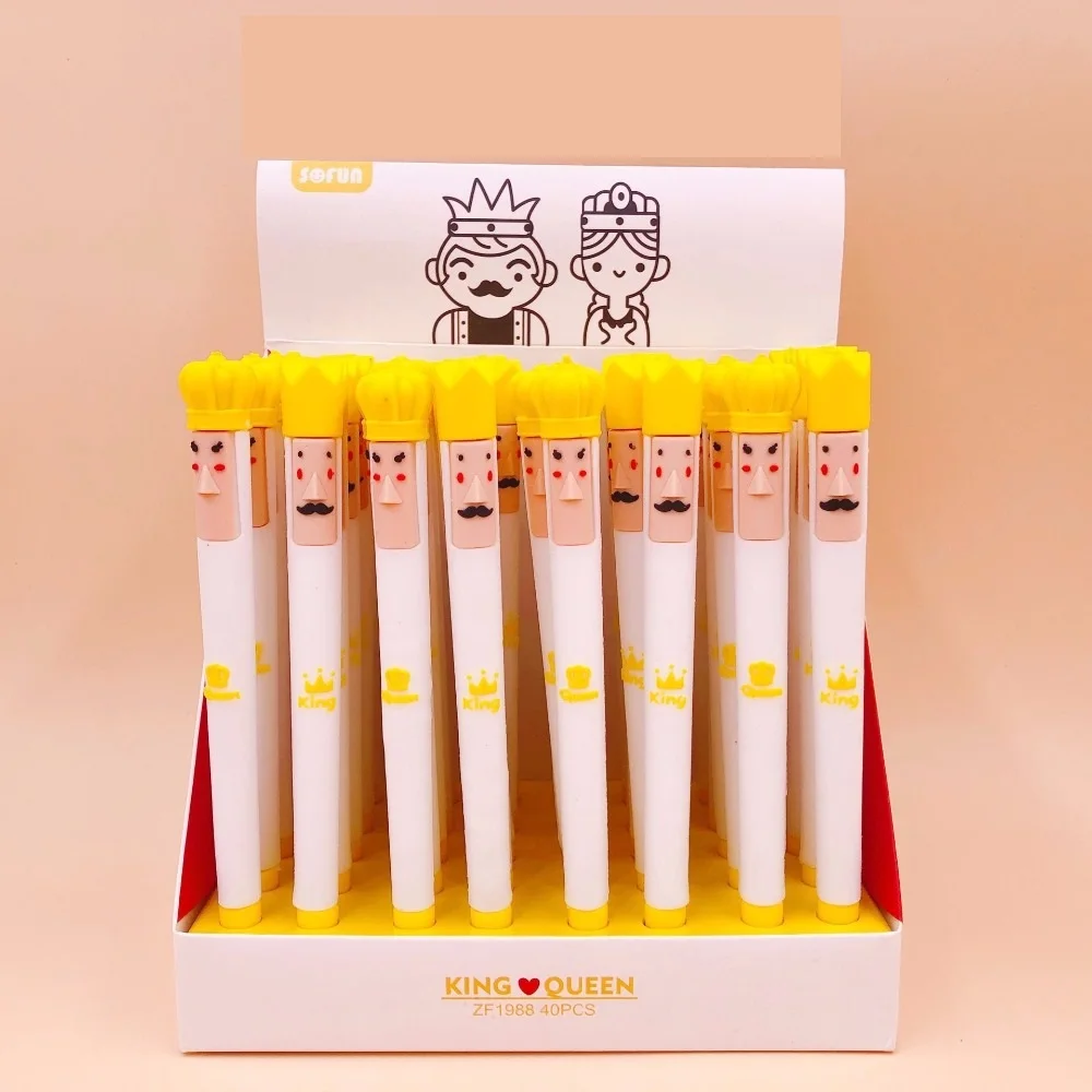 

40pcs/lot Creative Cartoon Kawaii King Queen Crown Silicone Gel Pens 0.5mm Black Ink Signature Pens School Office Supply Gift