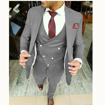 

Bridalaffair New Arrival Custom made Light Gray Tailcoat Men Suit Set Slim Wedding Suits Mens Groom Tuxedos( jacket+Pants+Vest)