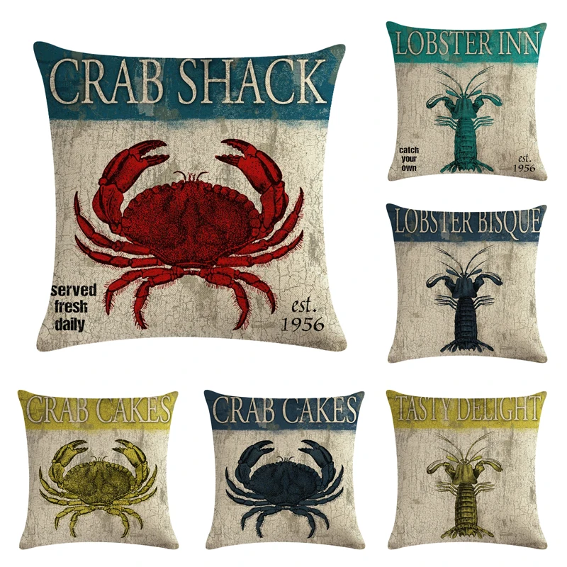 

45*45CM Cushion Cover 10 Kinds of Crab Animal Pillow Cover Square Sofa Cushion Cover Suitable for Home Decoration