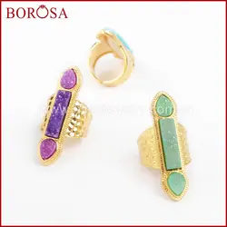 Borosa золото Цвет ободок тройной радуги кристалл Druzy кольцо прямоугольник и Teardrop Форма Drusy кольца ювелирные камни для Для женщин ZG0124
