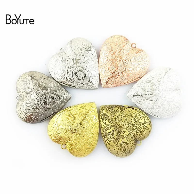 BoYuTe 4Pcs 409MM Metal Brass Memory Floating locket Locket Heart Photo Locket Pendant Vintage Jewelry Pendant (3)