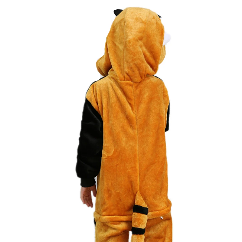 Children Brown Raccoon Kigurumi Soft Onesies Cartoon Flannel Pajamas Baby One piece Kid Sleepwear Cosplay For Halloween Jumpsuit (4)