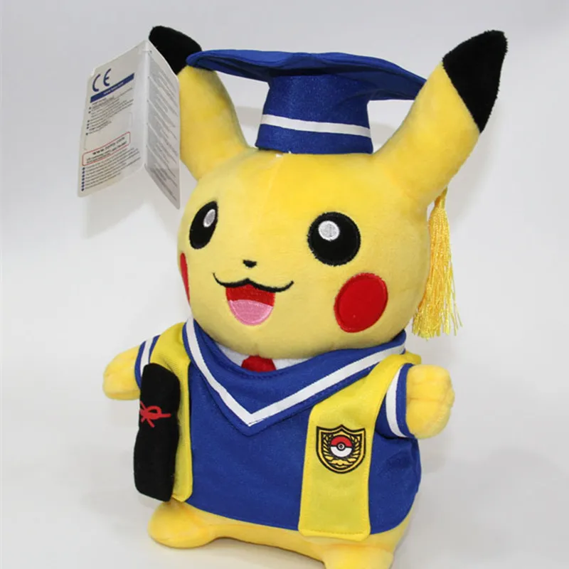 

28cm Kawaii Anime Pikachu Cosplay Graduate Fitting Plush Toy Pikachu Peluche Stuffed Doll Gift For Kids' Christmas Free Shipping