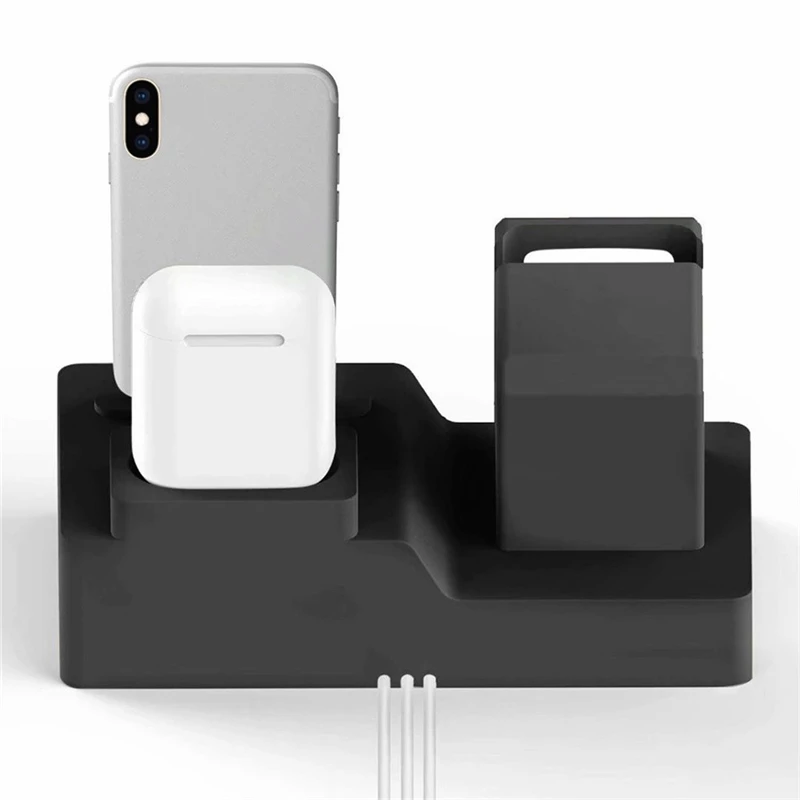 Силиконовая Подставка для зарядки 3 в 1 Iphone XS MAX часов Apple Airpods аксессуары Держатель