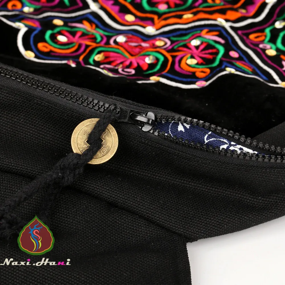 Naxi. Hani оригинальные Этнические женские рюкзаки с вышивкой, винтажные модные черные парусиновые рюкзаки для путешествий