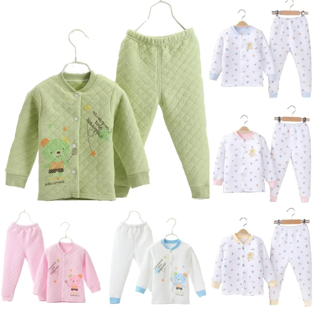 3 Layers Winter Baby Boys Pajamas Clothes Suit 100 Cotton Newborn