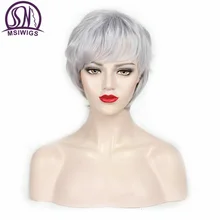 MSI Wigs прямой короткий парик для пожилых женщин Серебряный белый серый синтетические парики с челкой натуральный коричневый Омбре волос парик