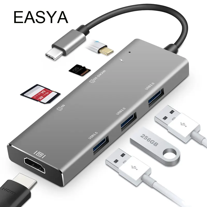 

EASYA USB C Hub HDMI Adapter support Dex Mode for S8/S9/Note 8/Huawei mate 10/P20/Macbook Pro with PD SD/TF Reader Slot HUB 3.0