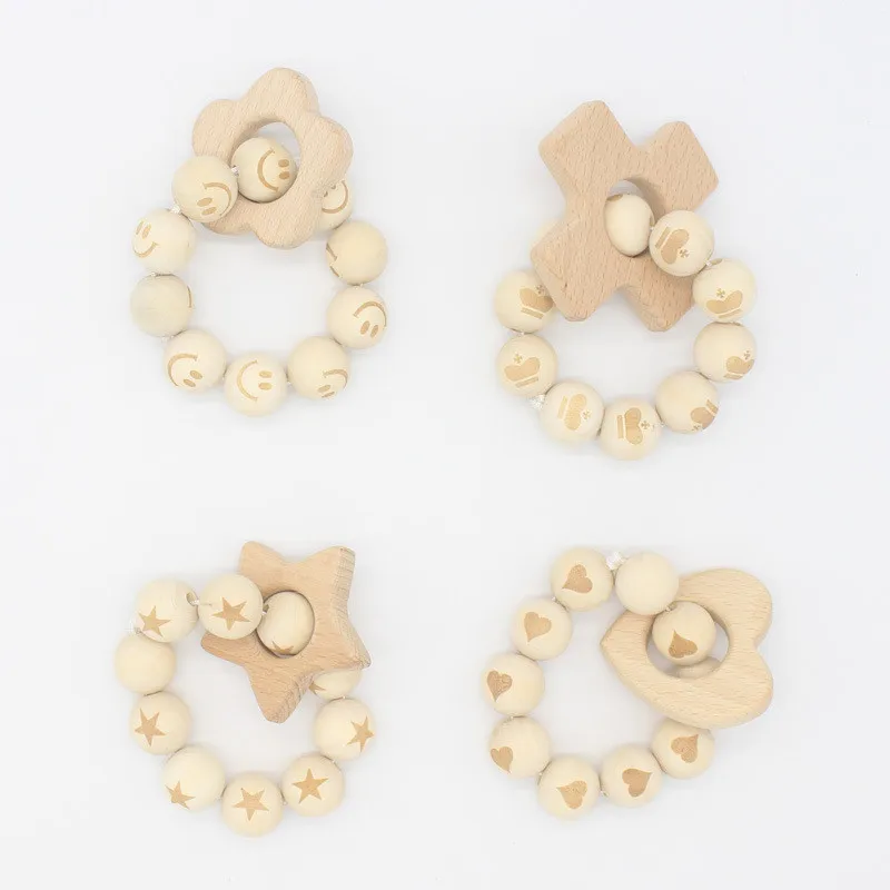 Various Design Wooden Star/Heart Beads Holder Eco Friendly Baby Bird Fox Teething Dummy Chain Teether Bracelet | Украшения и