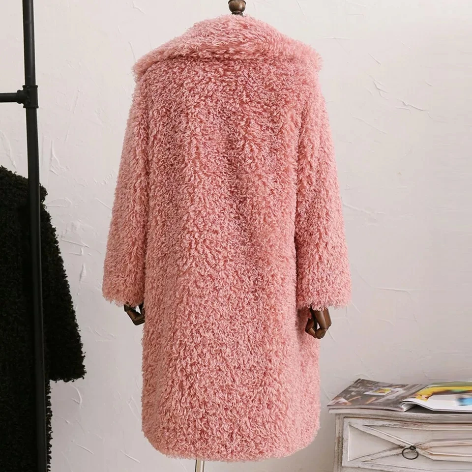 Длинное меховое пальто из искусственного меха Harajuku корейский стиль черный