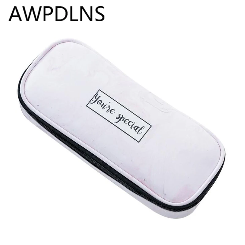 

PU Waterproof Pencil Bag Marble Pencilcase Large Capacity Pen Box Pouch For Girl Kawaii Stationery School Supplies Kids Gift
