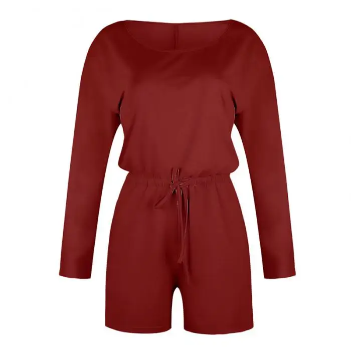 Women Casual Long Sleeve Scoop Neck Short Jumpsuit Playsuit for Summer GDD99