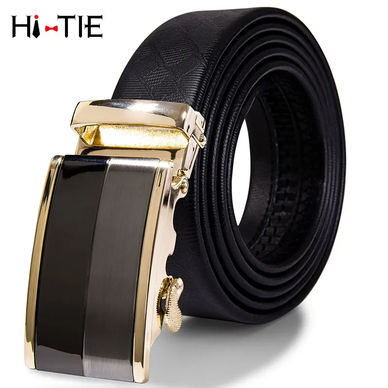 

PD-2078 Hi-Tie Fashion Designer Leather Belt for Men Black Golden Metal Automatic Buckle Men's Belt 3.5cm Wide Men's Belt