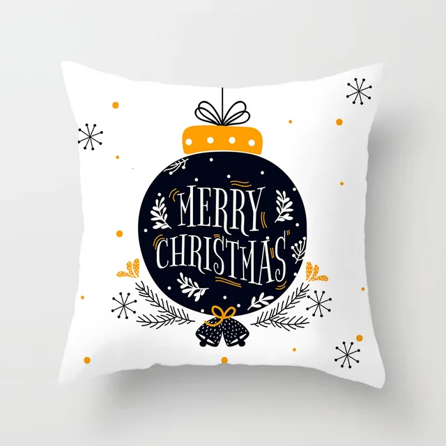 Pillow Case Cushion Golden Decor Poszewka Printed Christmas Cover Home Polyester