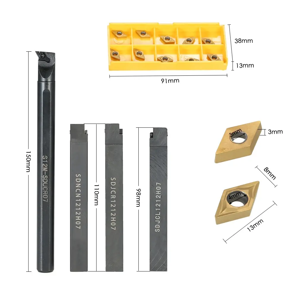 4 шт. S12M SDUCR07/SDNCN1212H07/SDJCL1212H07/SDJCR1212H07 расточные стержни + 10 DCMT0702 вставки гаечные ключи