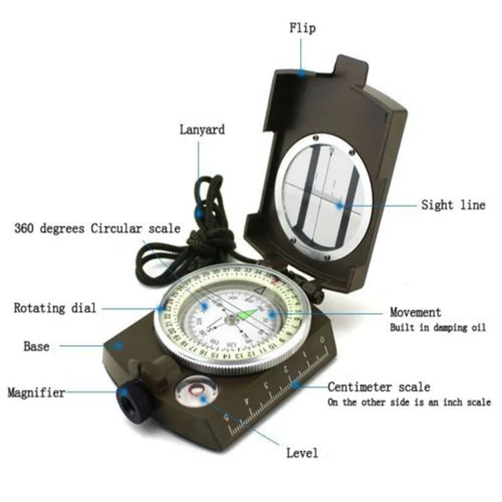 Compass Outdoor Equipment Green Multifunction Survival Military Outdoor Camping Accessories Hiking Compass