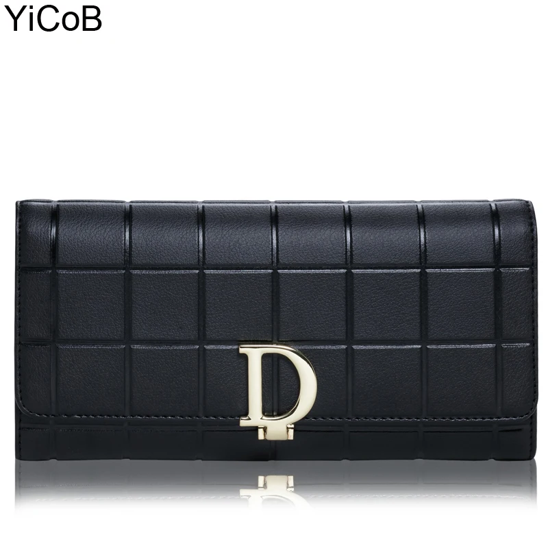 

YiCoB Wallet Women Luxury Brand 100% Genuine Leather Long Ladies Purses Fashion Female Clutch Money Card Bags D Hasp Plaid NEW