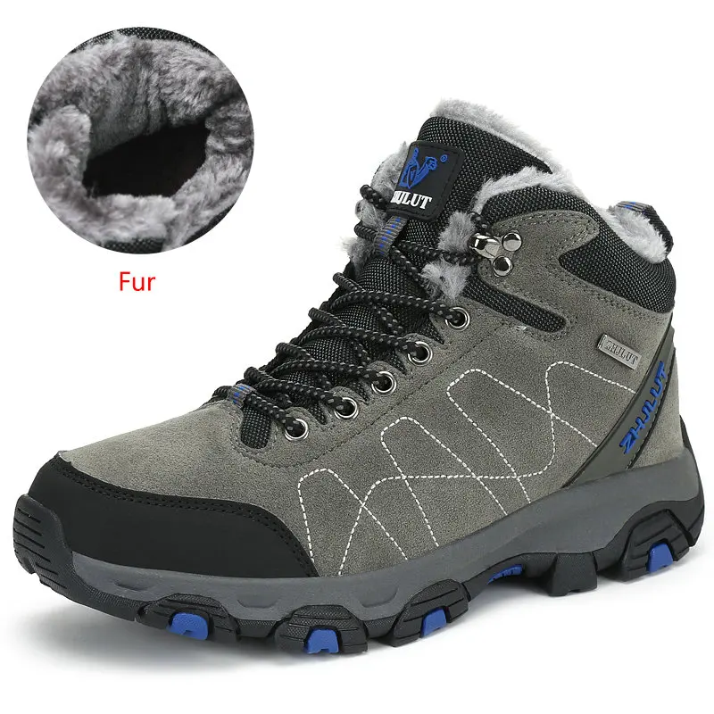 ZHJLUT водонепроницаемые походные ботинки противоскользящие мужские походные треккинговые ботинки дышащие альпинистские ботинки мужские кроссовки размер 36~ 44 - Цвет: Fur Gray