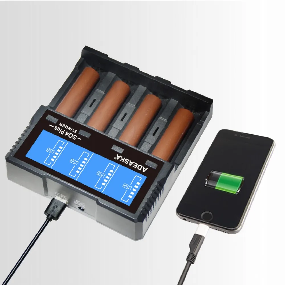 ADEASKA lcd USB умное зарядное устройство для Li-ion/IMR/LiFePO4 18650 18350 26650 14500 10440 16340 18500 AA AAA AAAA NiMH зарядное устройство