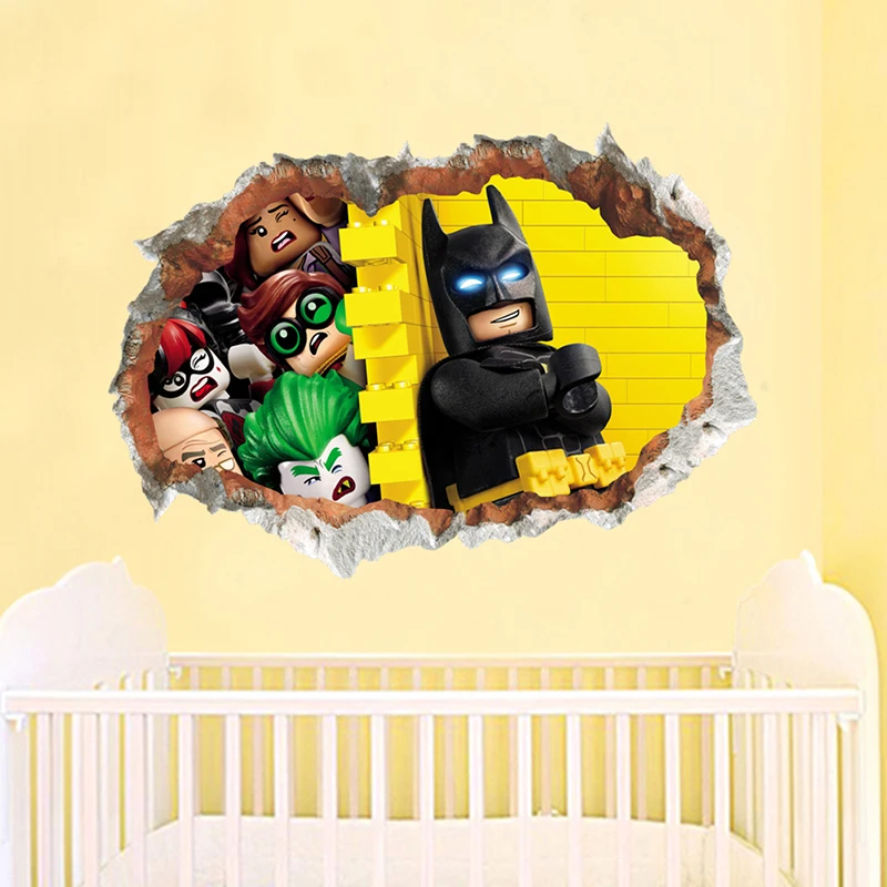 DC Batman Super Hero Broken Window Lego Wall Stickers For Kids Rooms Decoration Mural Bedroom accessories decal